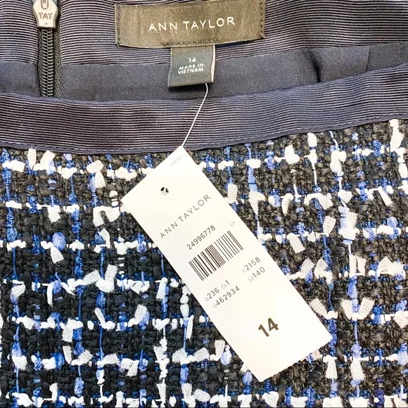 Ann Taylor Tweed A-Line Skirt in Blue & White US14 Cold Weather Skirt - Picture 3 of 5